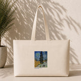 Road with Cypress and Star Weekend Tote Bag – kanvas çanta ön görünüm