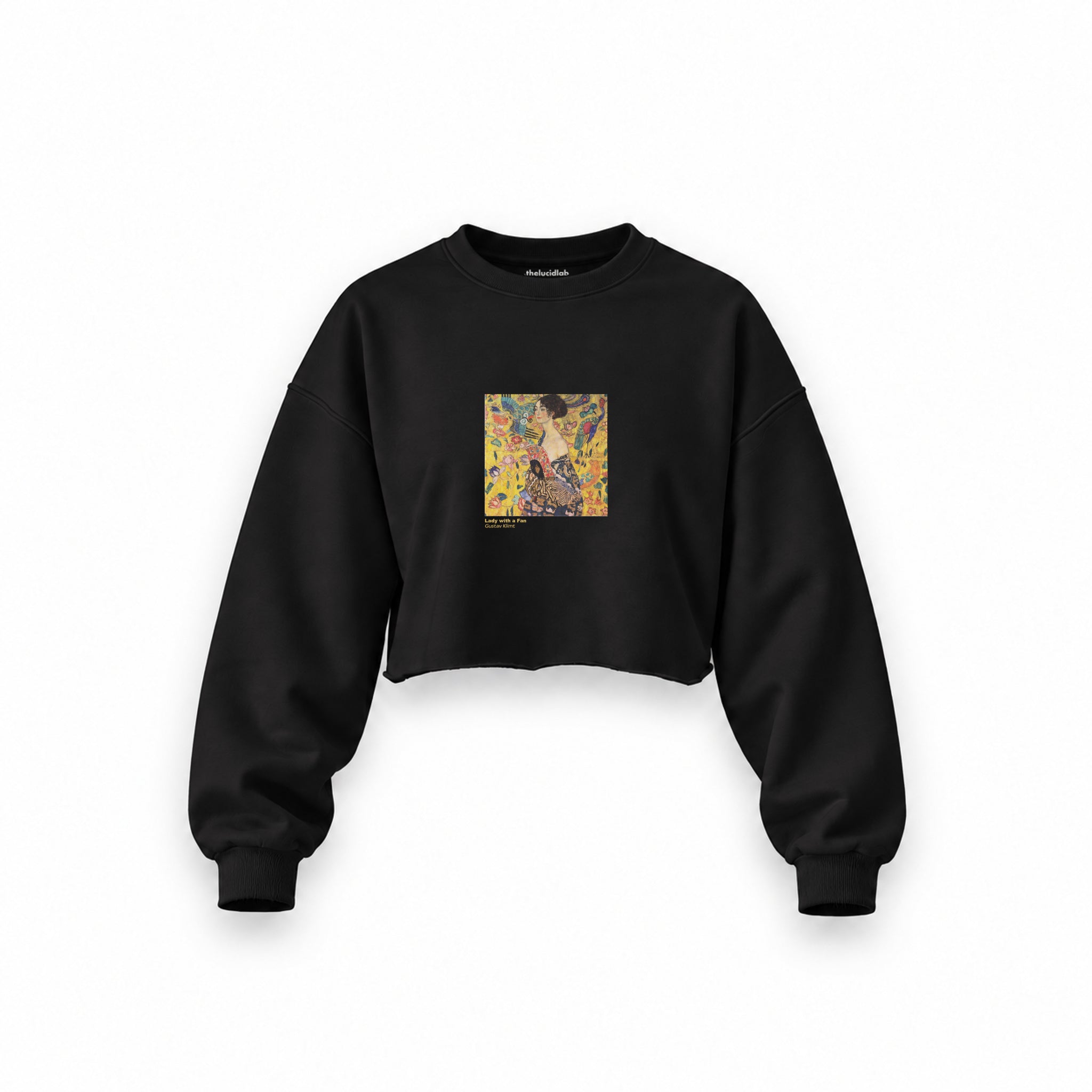 Lady with a Fan Oversize Crop Sweatshirt – Siyah
