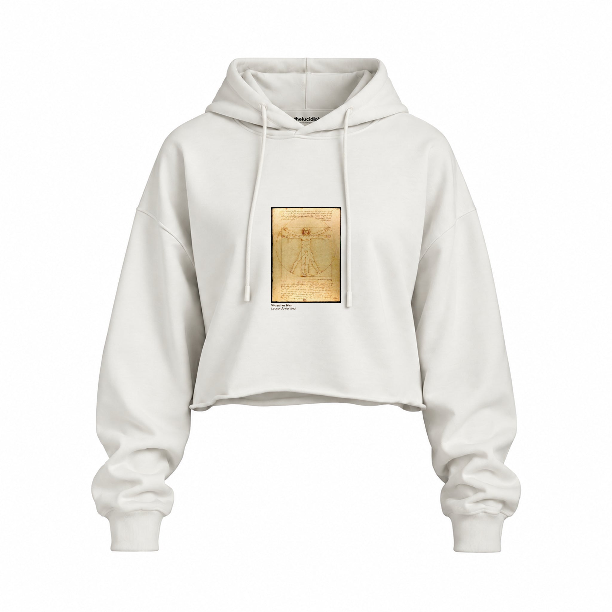 Vitruvian Man Oversize Crop Hoodie – Beyaz