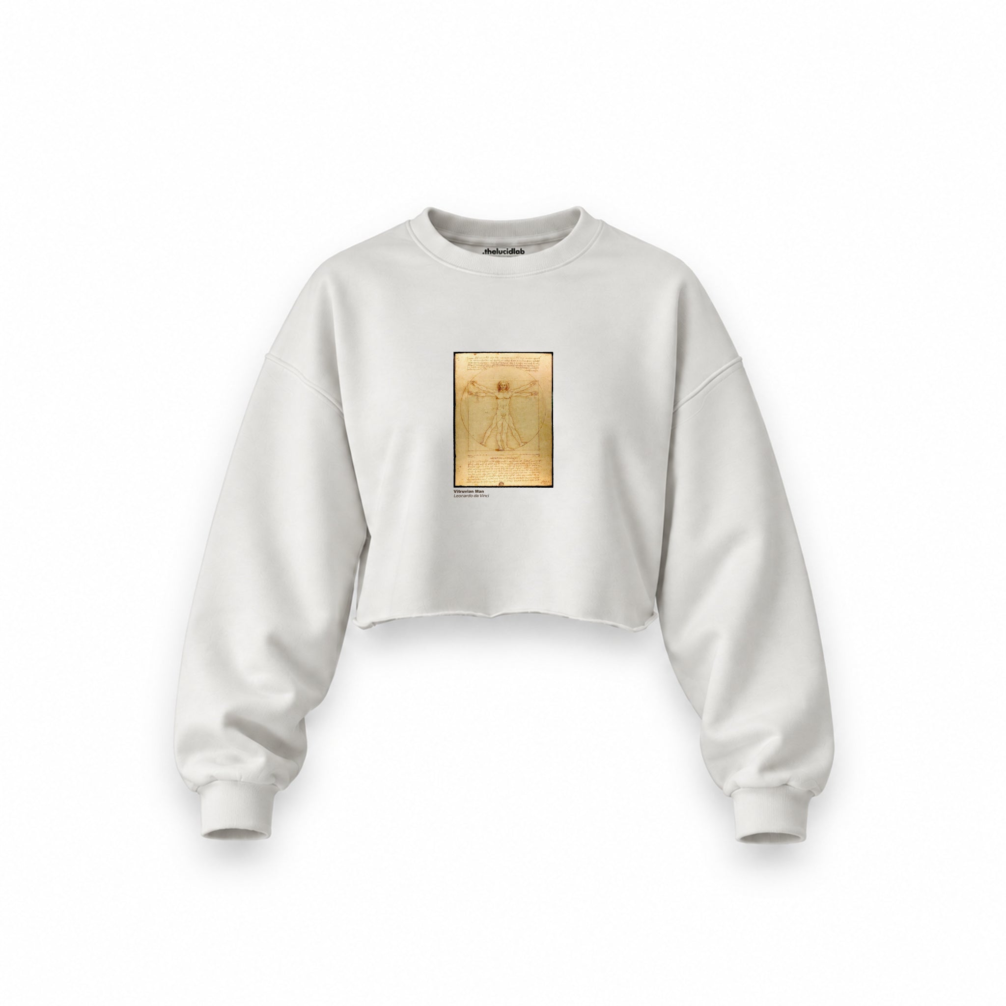 Vitruvian Man Oversize Crop Sweatshirt – Beyaz