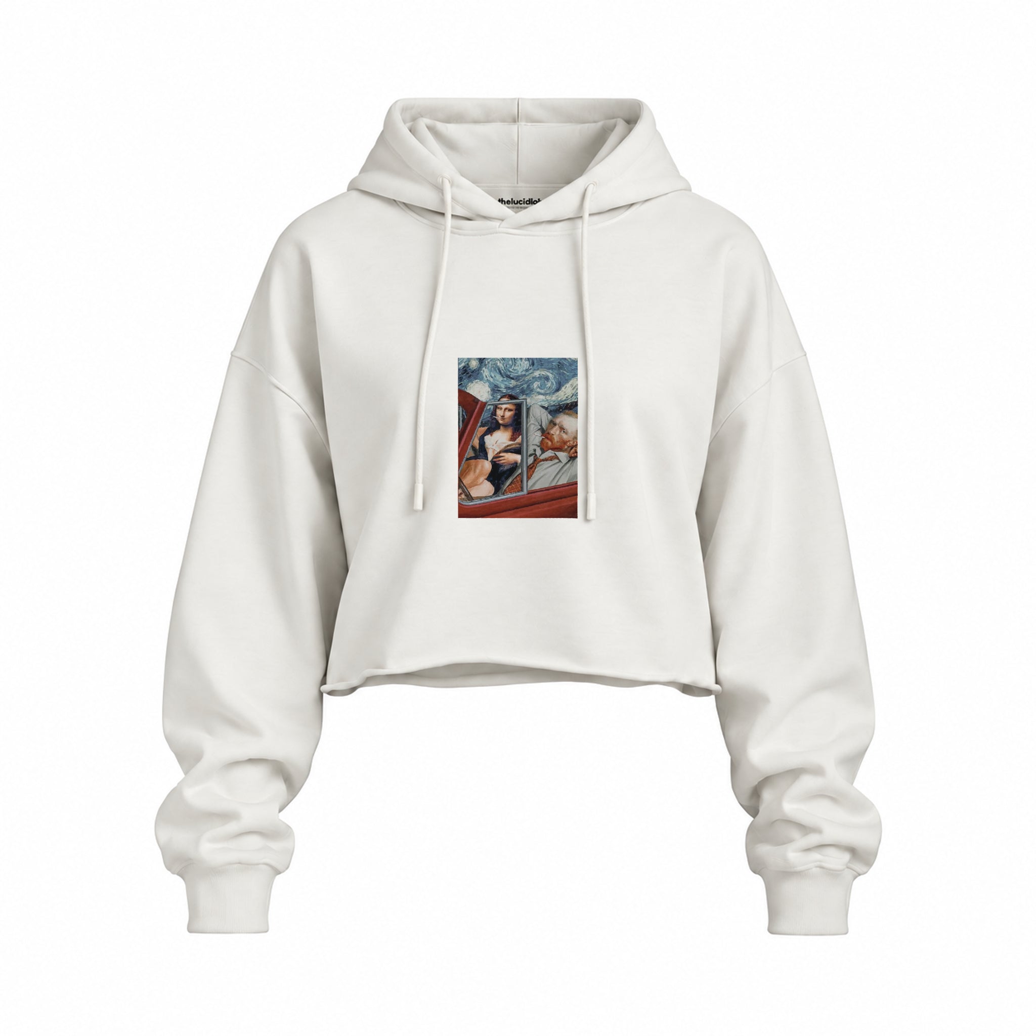 Mona and van Gogh's Secret Oversize Crop Hoodie – Beyaz