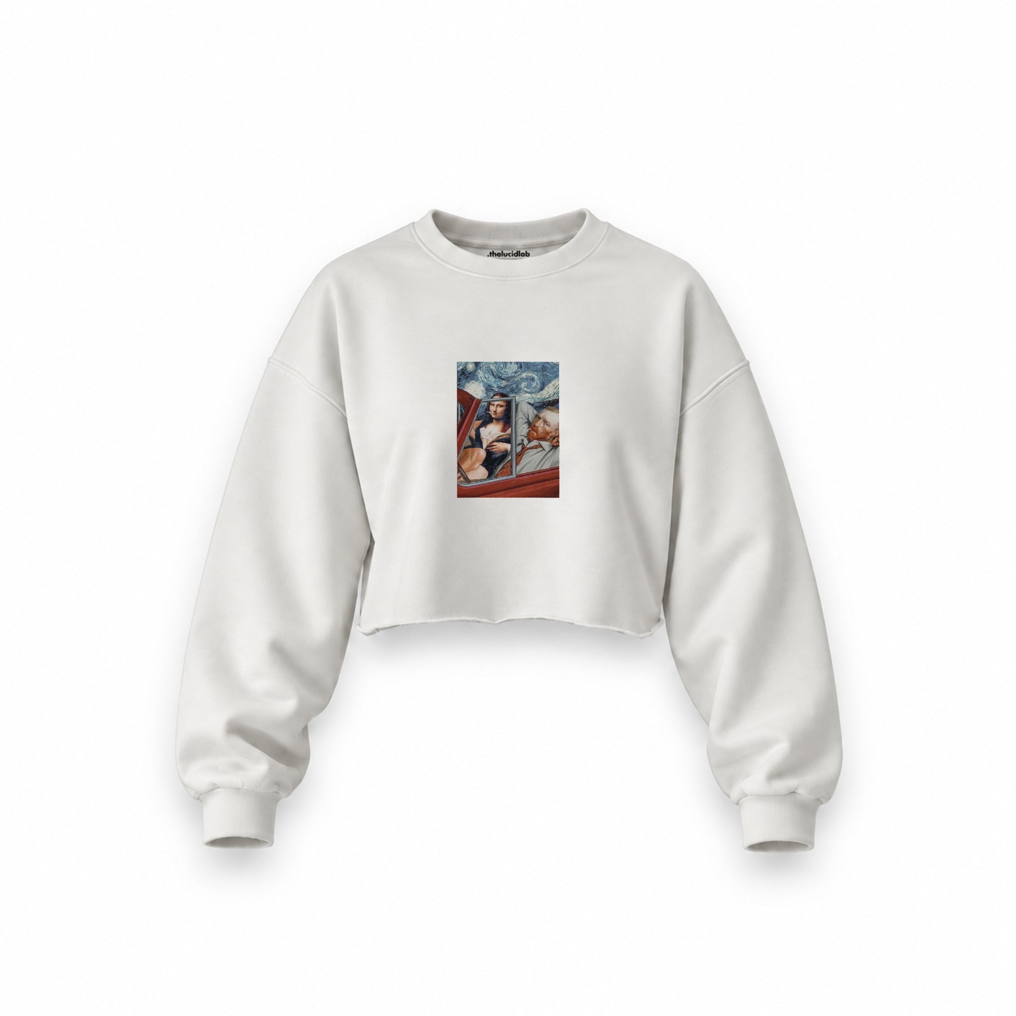 Mona and van Gogh's Secret Oversize Crop Sweatshirt – Beyaz