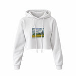 Wheat Field with Cypresses Crop Hoodie – Beyaz