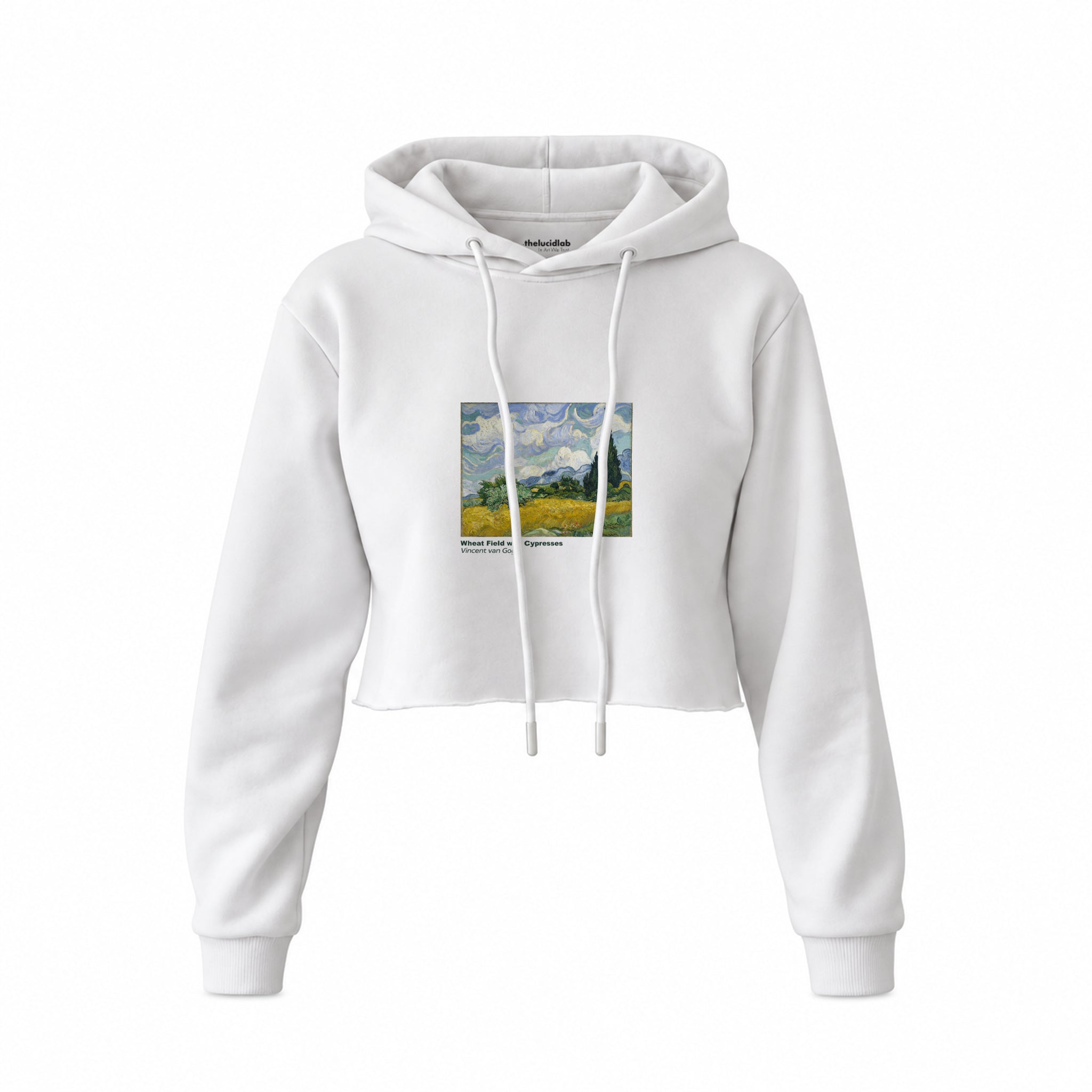 Wheat Field with Cypresses Crop Hoodie – Beyaz
