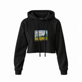 Wheat Field with Cypresses Crop Hoodie – Siyah