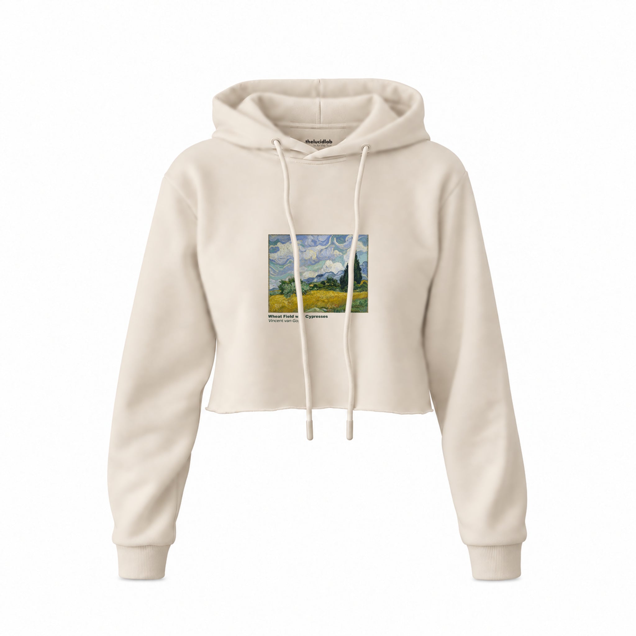 Wheat Field with Cypresses Crop Hoodie – Krem