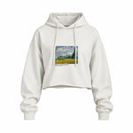 Wheat Field with Cypresses Oversize Crop Hoodie – Beyaz