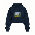 Wheat Field with Cypresses Oversize Crop Hoodie – Lacivert