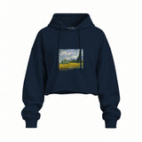 Wheat Field with Cypresses Oversize Crop Hoodie – Lacivert