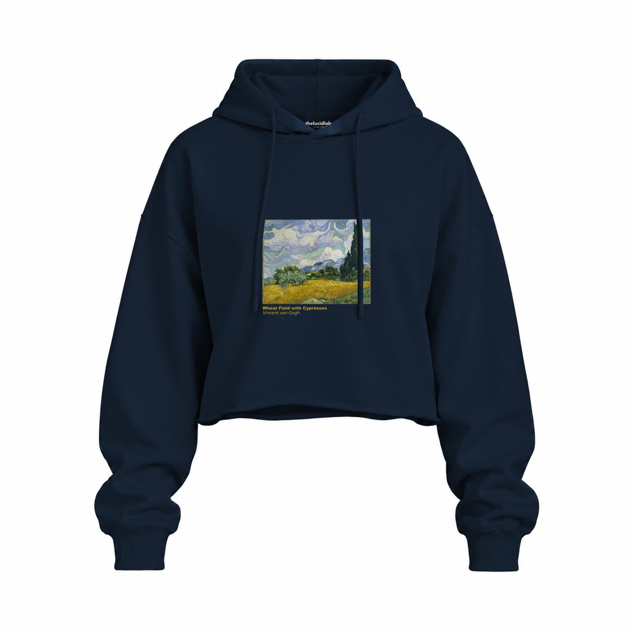 Wheat Field with Cypresses Oversize Crop Hoodie – Lacivert