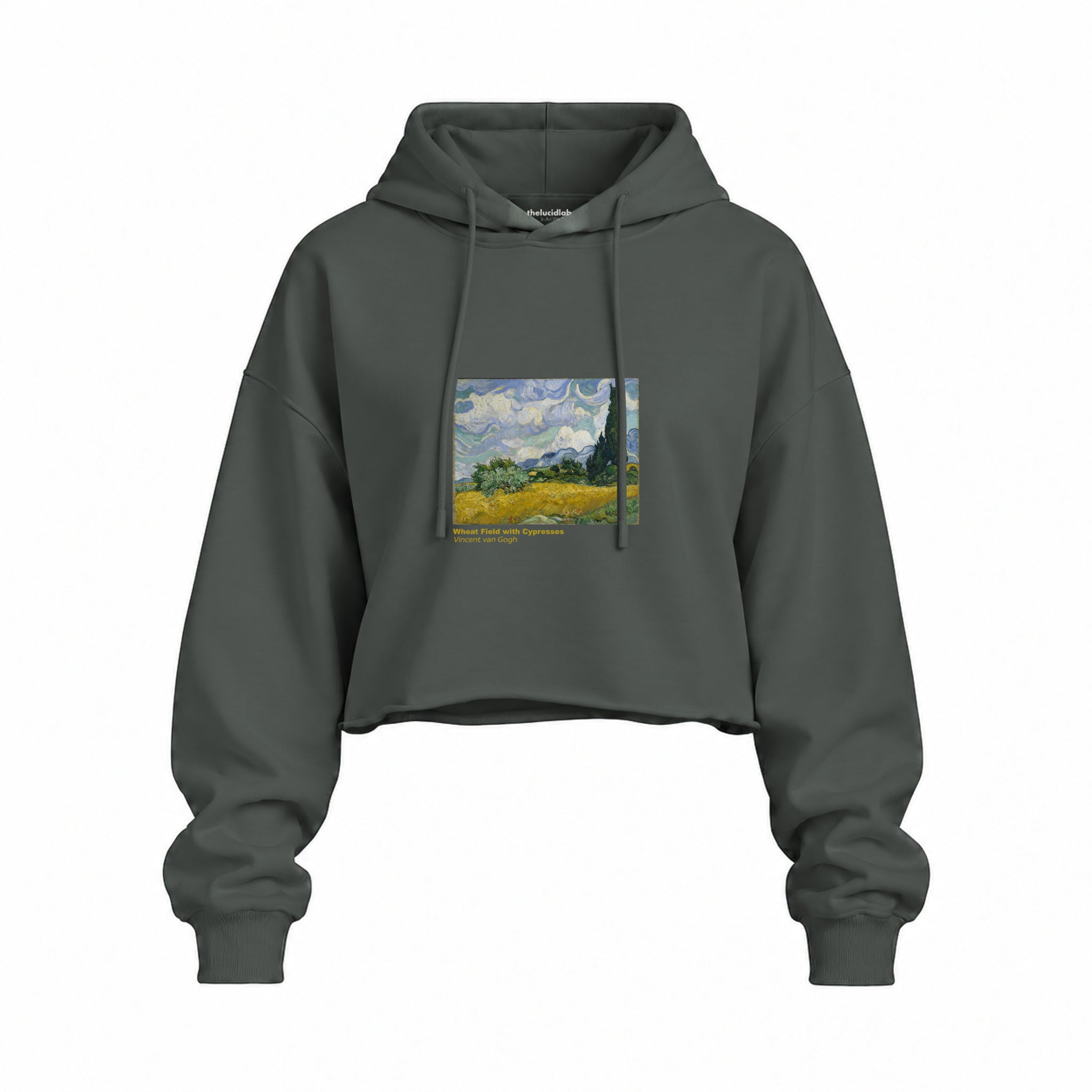 Wheat Field with Cypresses Oversize Crop Hoodie – Antrasit