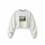 Wheat Field with Cypresses Oversize Crop Sweatshirt – Beyaz