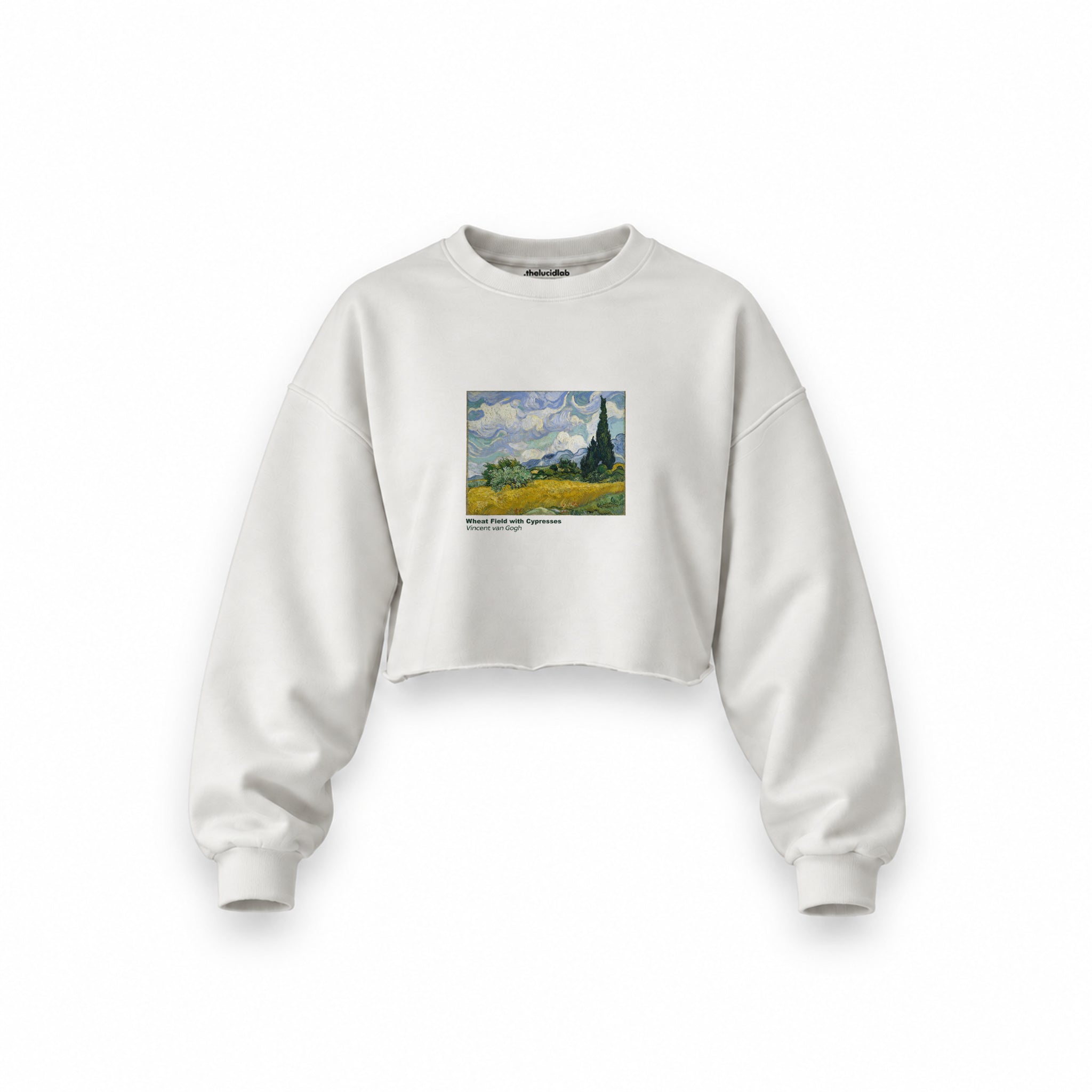 Wheat Field with Cypresses Oversize Crop Sweatshirt – Beyaz