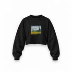 Wheat Field with Cypresses Oversize Crop Sweatshirt – Siyah