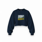 Wheat Field with Cypresses Oversize Crop Sweatshirt – Lacivert