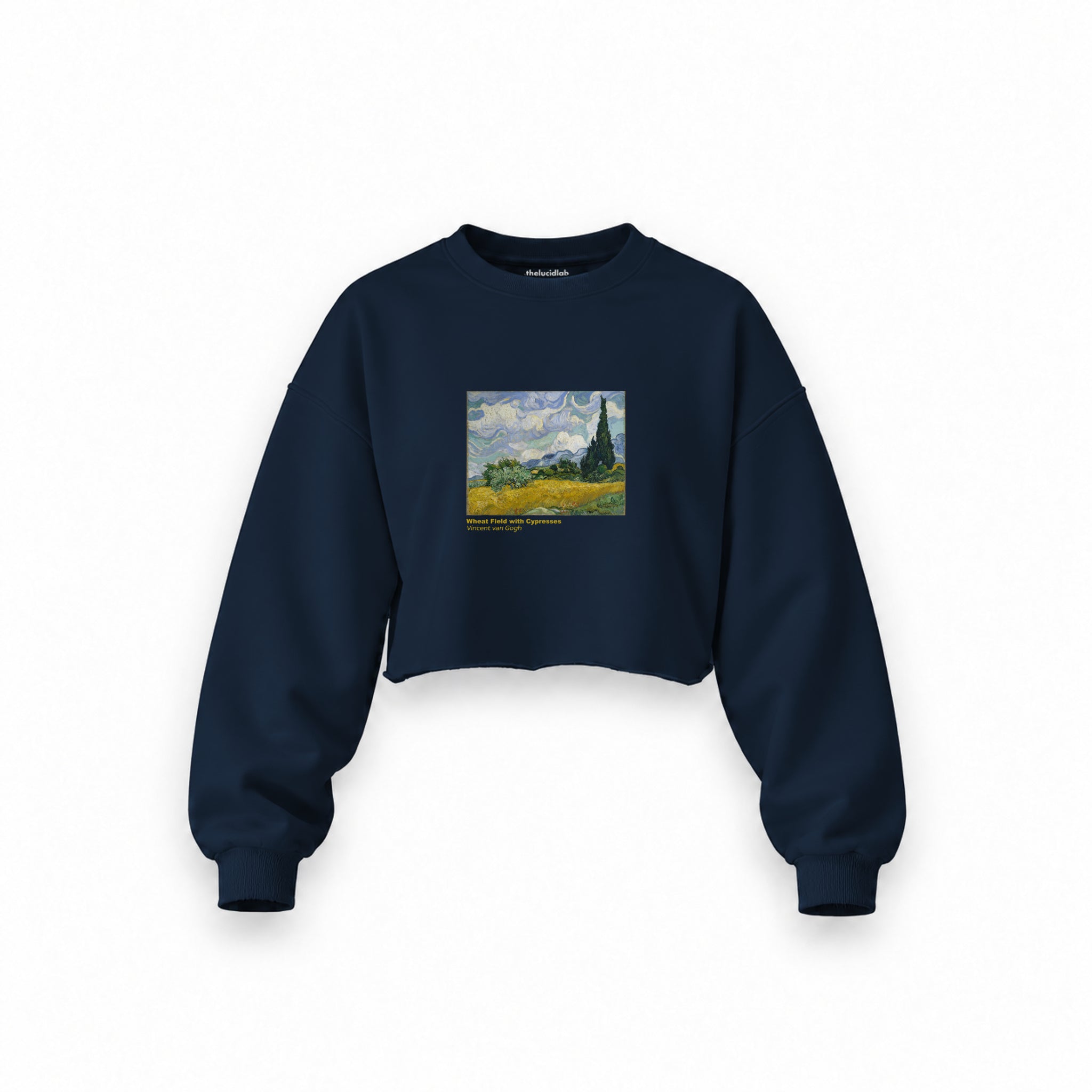 Wheat Field with Cypresses Oversize Crop Sweatshirt – Lacivert