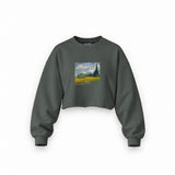 Wheat Field with Cypresses Oversize Crop Sweatshirt – Antrasit