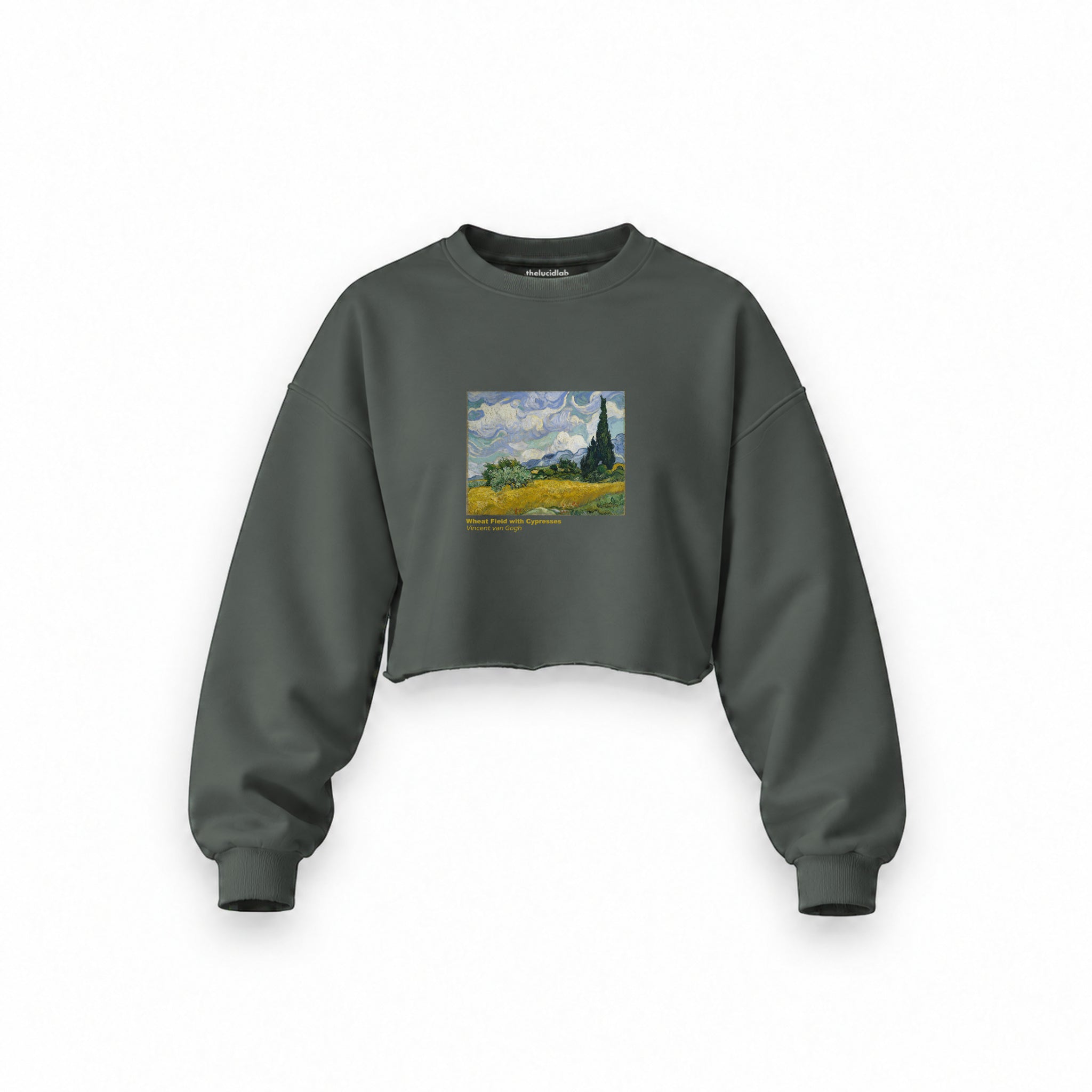 Wheat Field with Cypresses Oversize Crop Sweatshirt – Antrasit