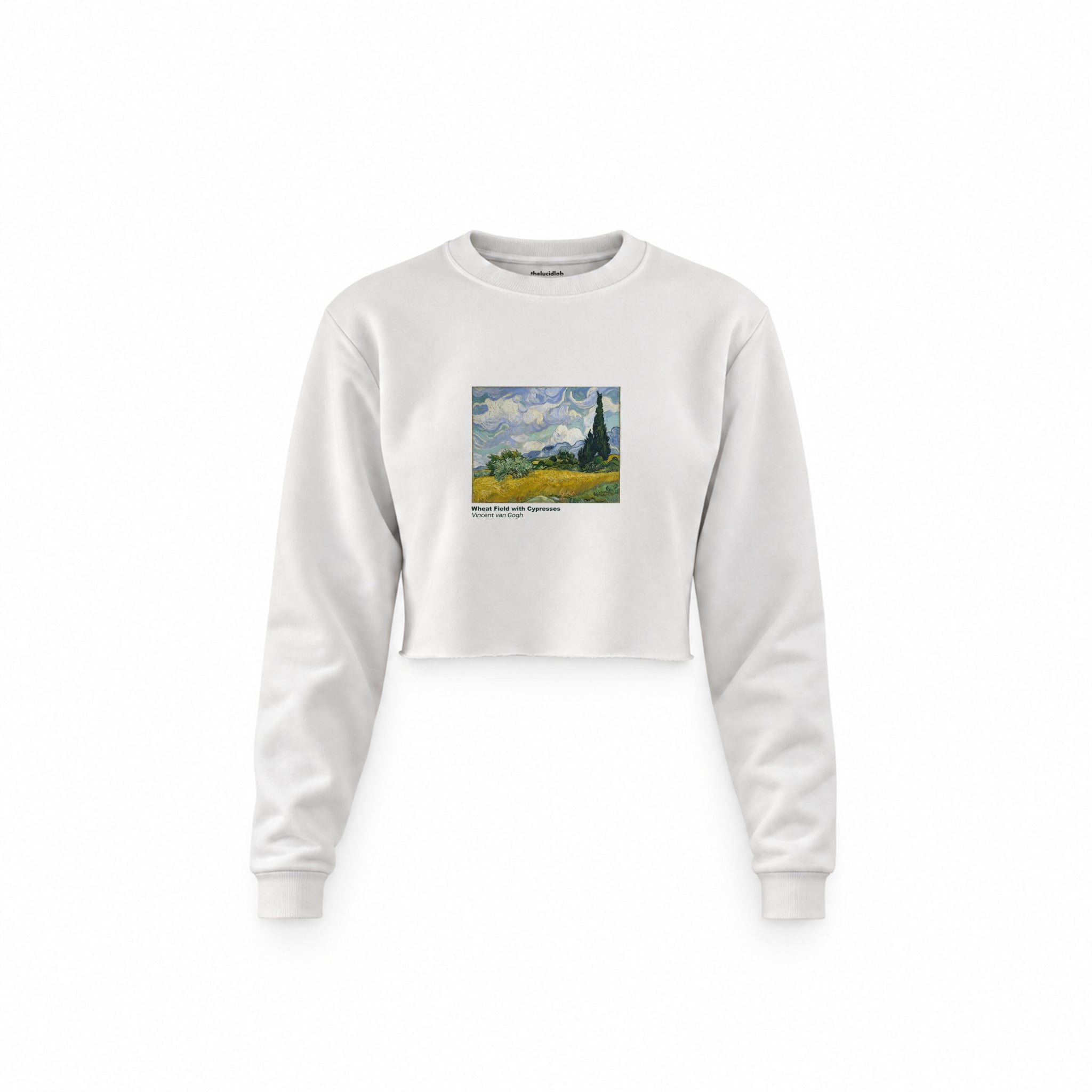 Wheat Field with Cypresses Crop Sweatshirt – Beyaz