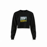 Wheat Field with Cypresses Crop Sweatshirt – Siyah