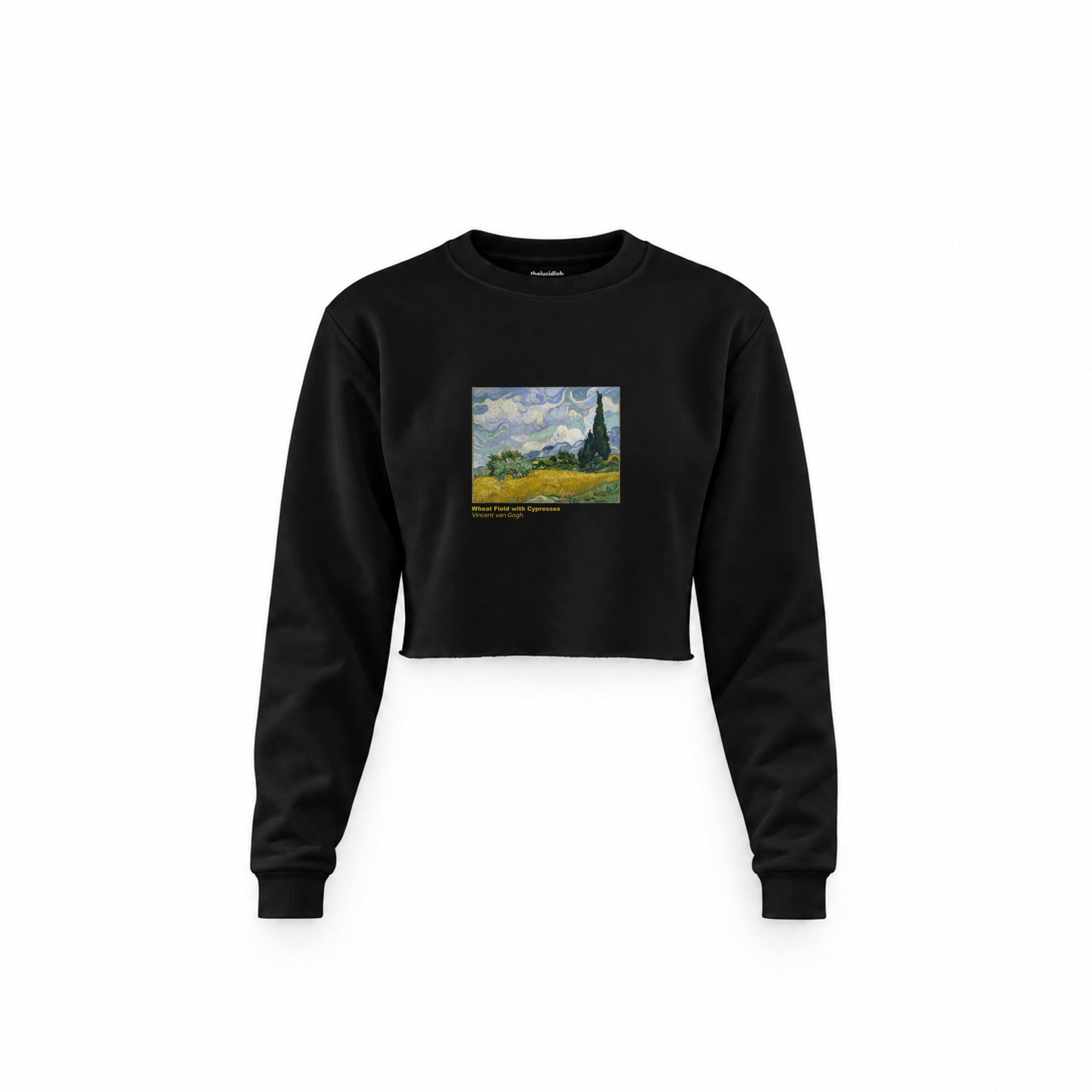 Wheat Field with Cypresses Crop Sweatshirt – Siyah