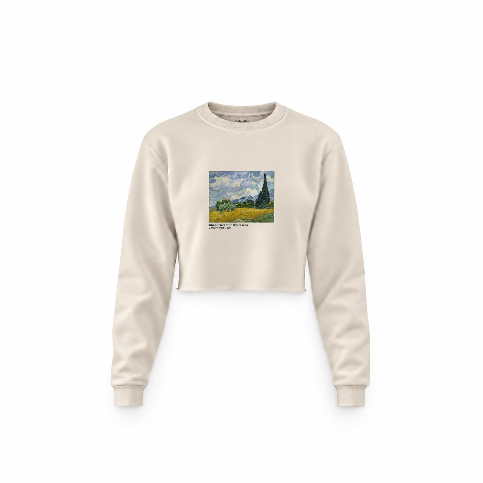 Wheat Field with Cypresses Crop Sweatshirt – Krem