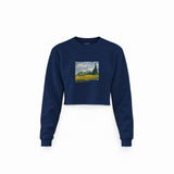 Wheat Field with Cypresses Crop Sweatshirt – Lacivert