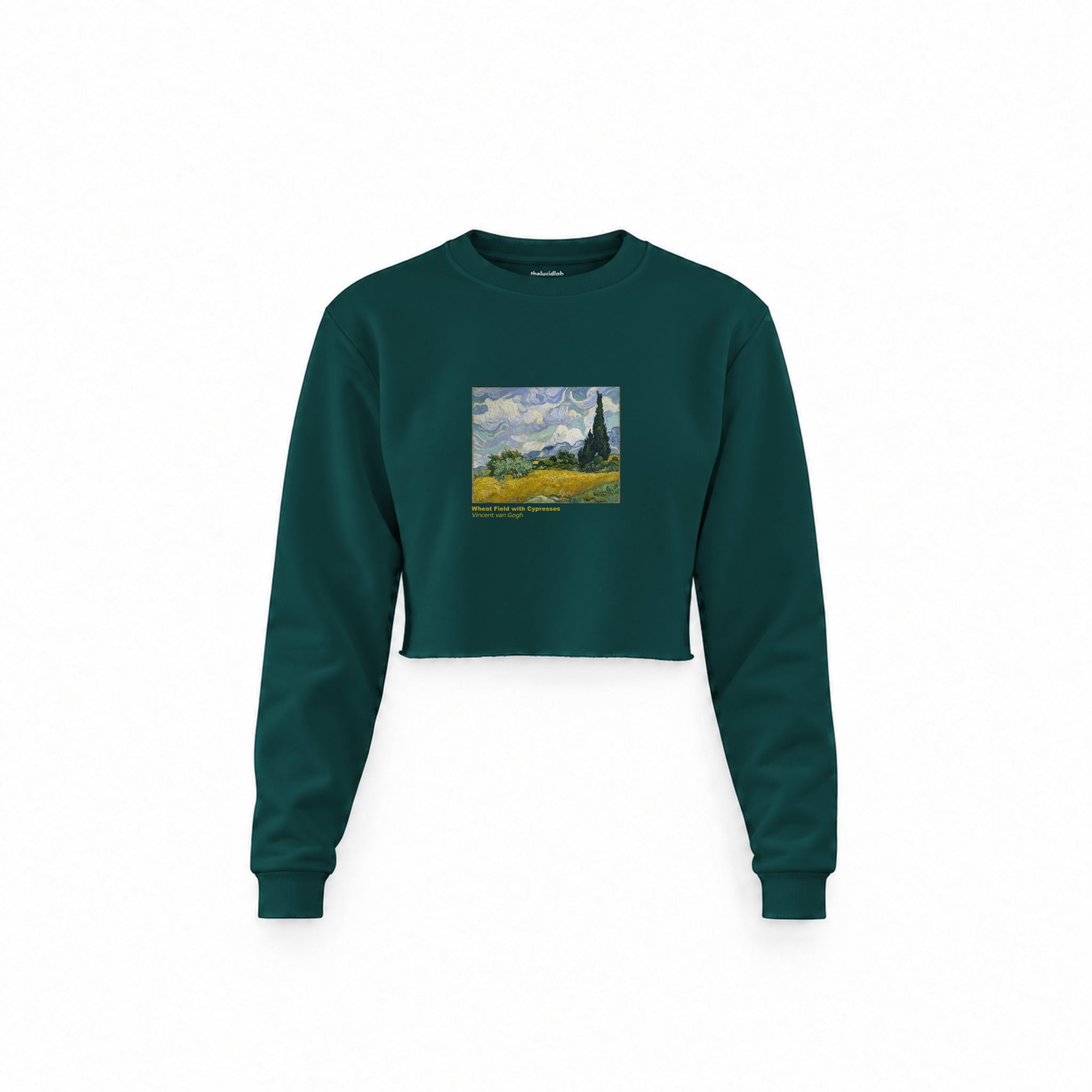 Wheat Field with Cypresses Crop Sweatshirt – Koyu Yeşil
