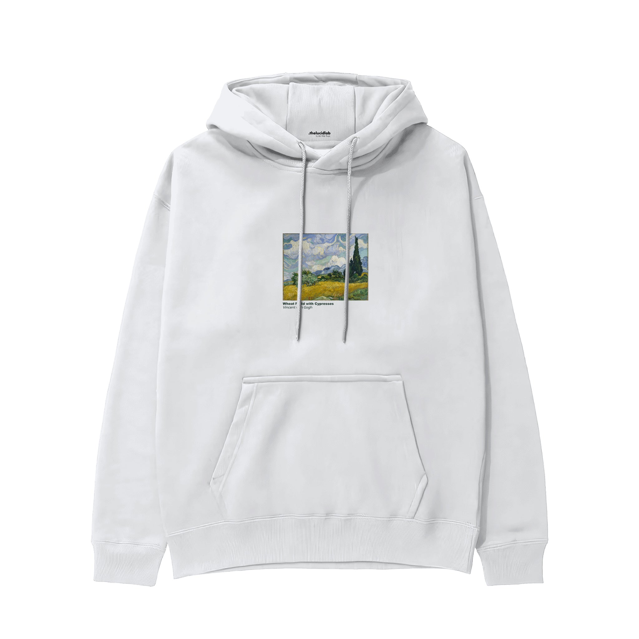 Wheat Field with Cypresses Hoodie – Beyaz