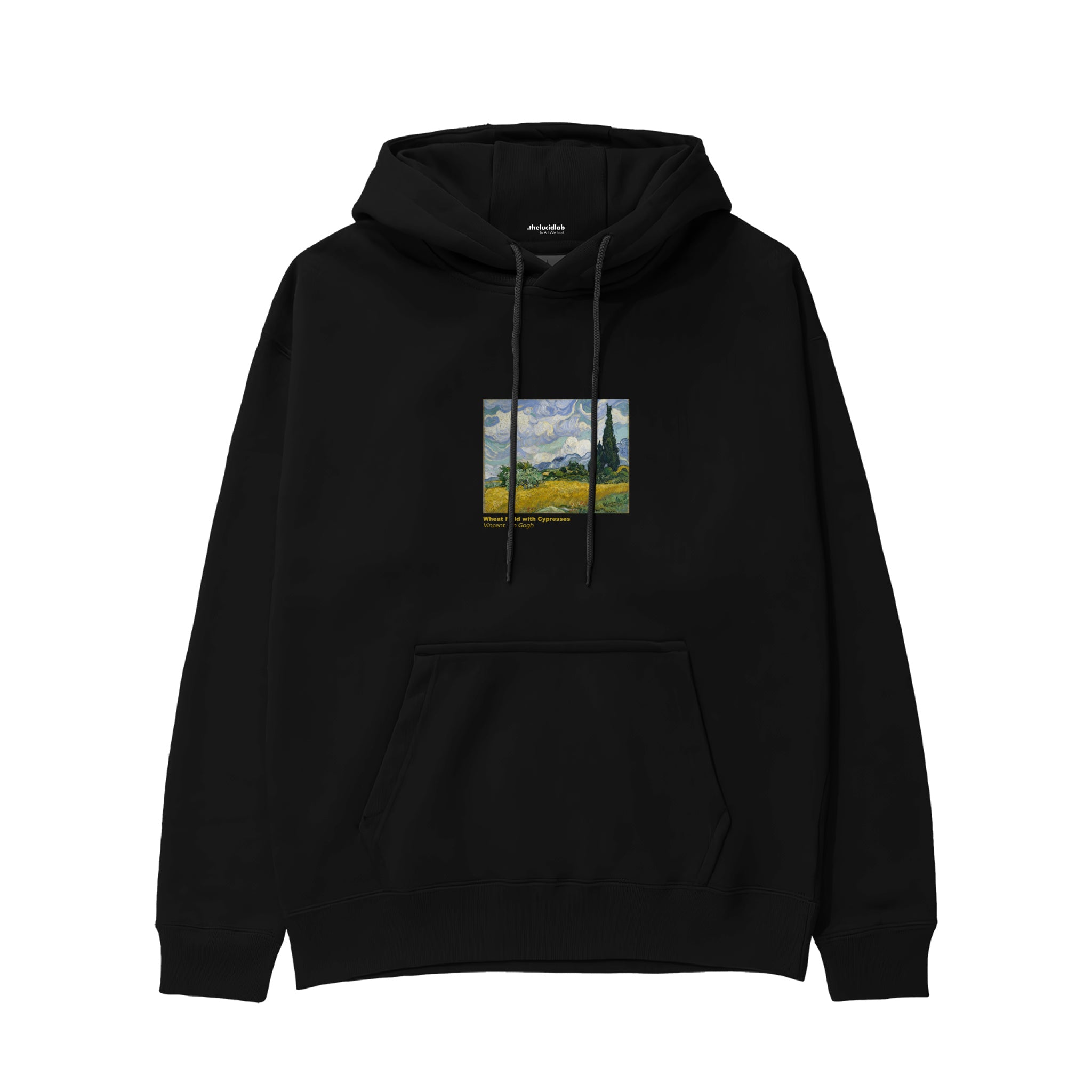 Wheat Field with Cypresses Hoodie – Siyah