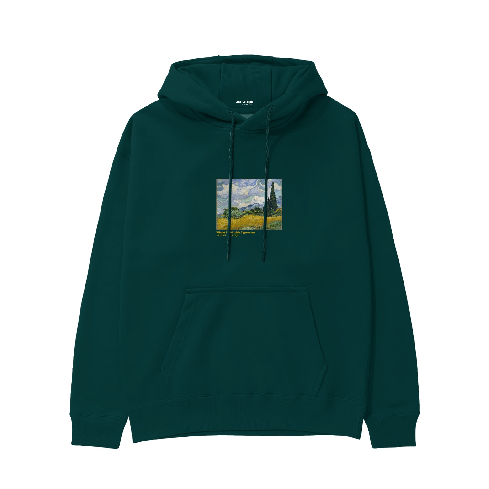 Wheat Field with Cypresses Hoodie – Koyu Yeşil
