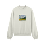 Wheat Field with Cypresses Oversize Sweatshirt – Beyaz