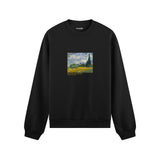 Wheat Field with Cypresses Oversize Sweatshirt – Siyah
