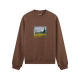 Wheat Field with Cypresses Oversize Sweatshirt – Kahverengi