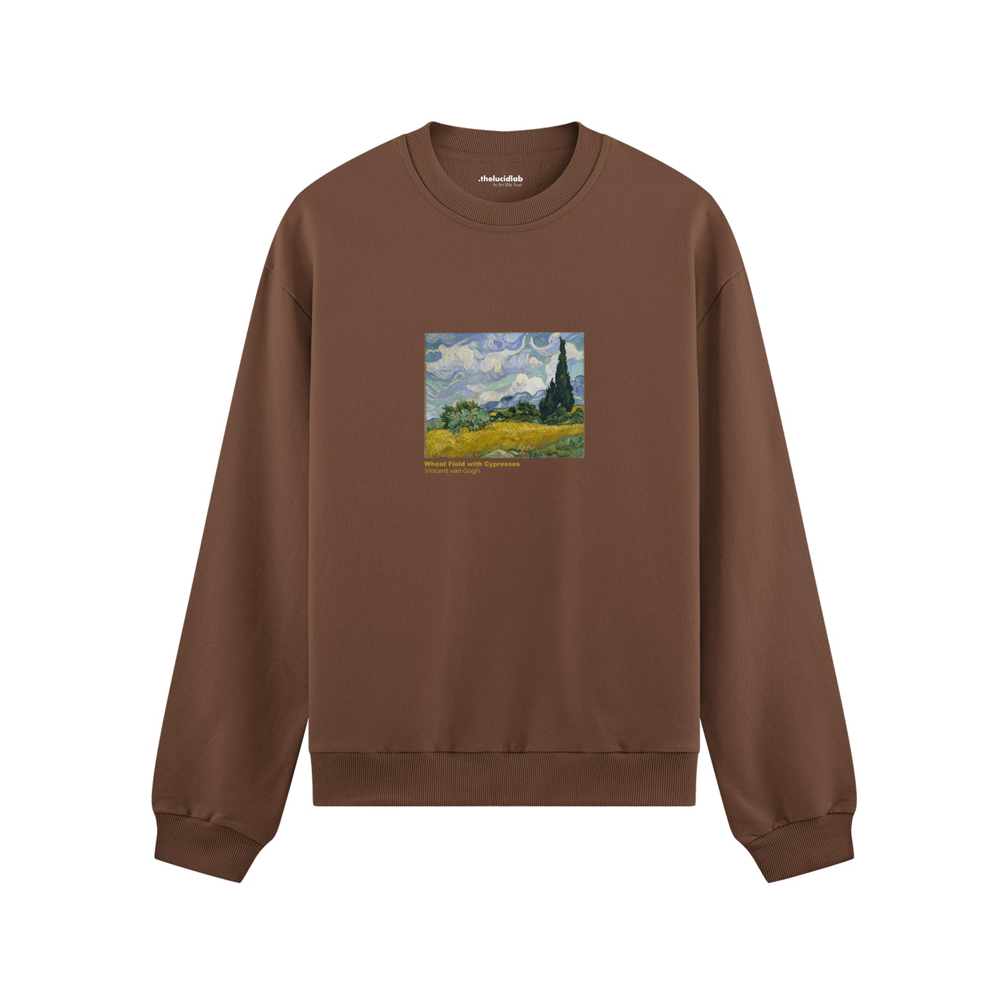 Wheat Field with Cypresses Oversize Sweatshirt – Kahverengi