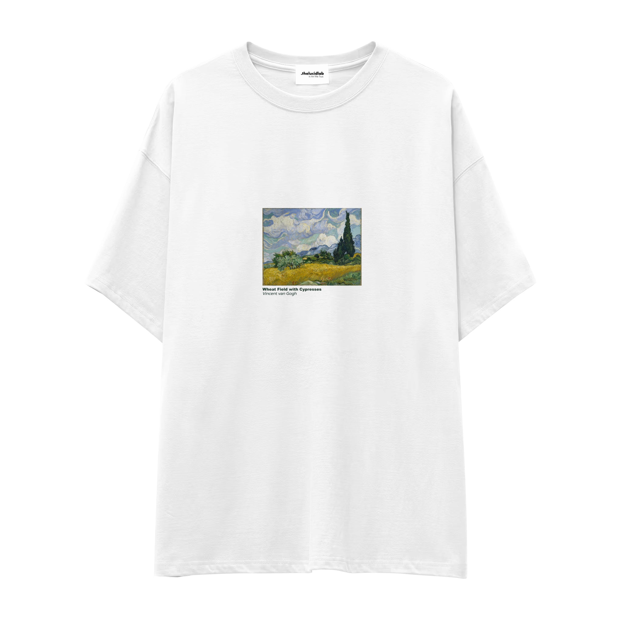 Wheat Field with Cypresses Oversize Tişört – Beyaz