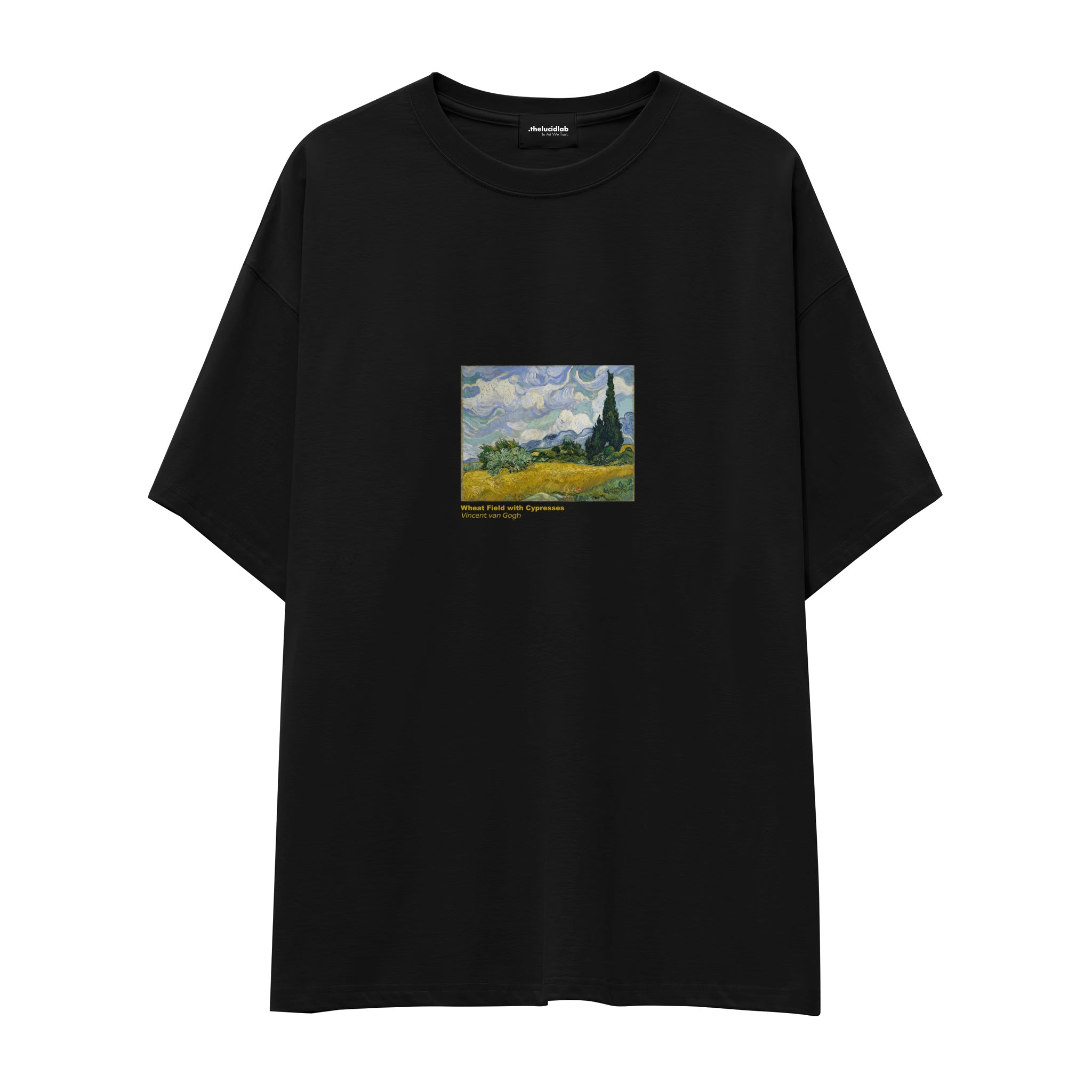 Wheat Field with Cypresses Oversize Tişört – Siyah