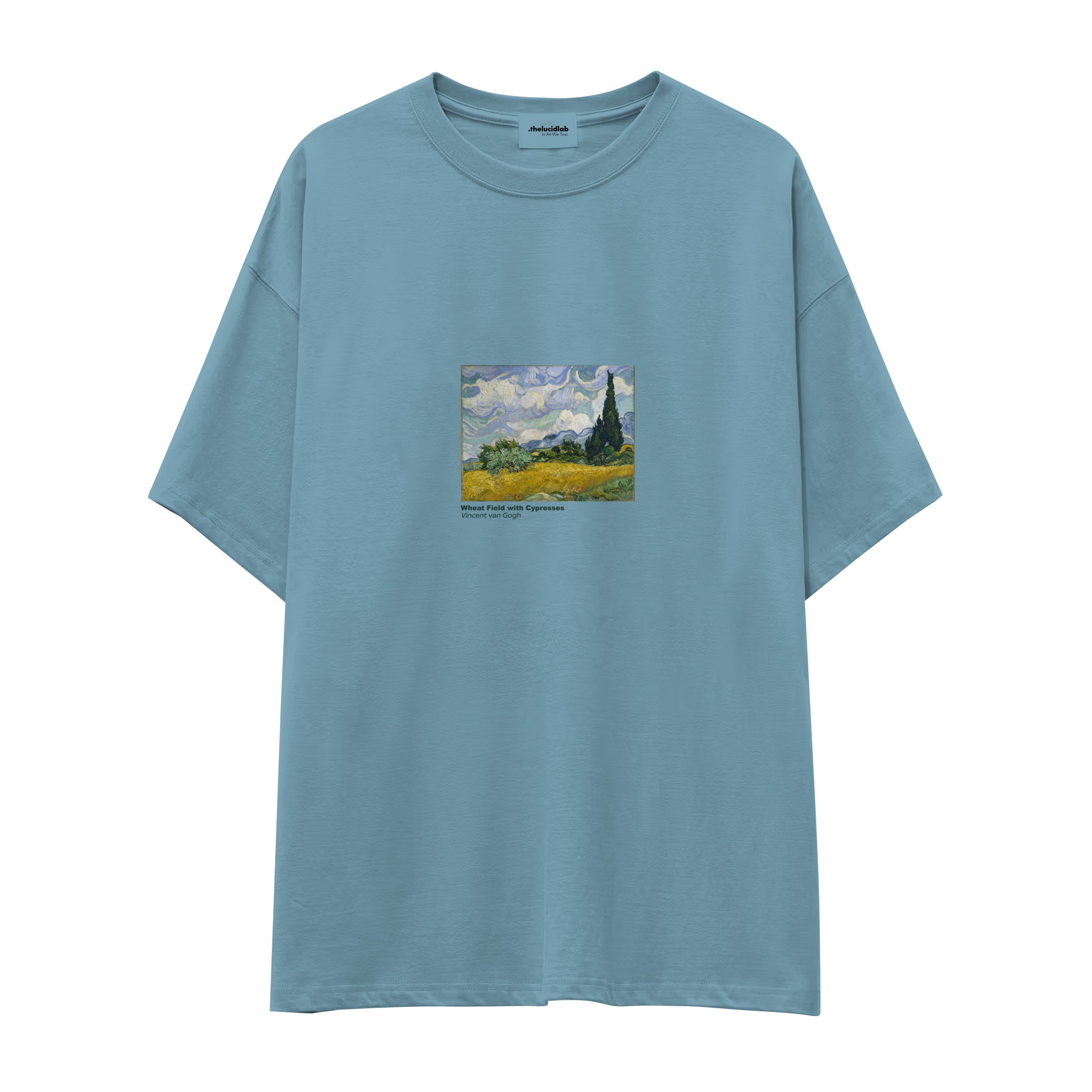 Wheat Field with Cypresses Oversize Tişört – Çelik Mavi