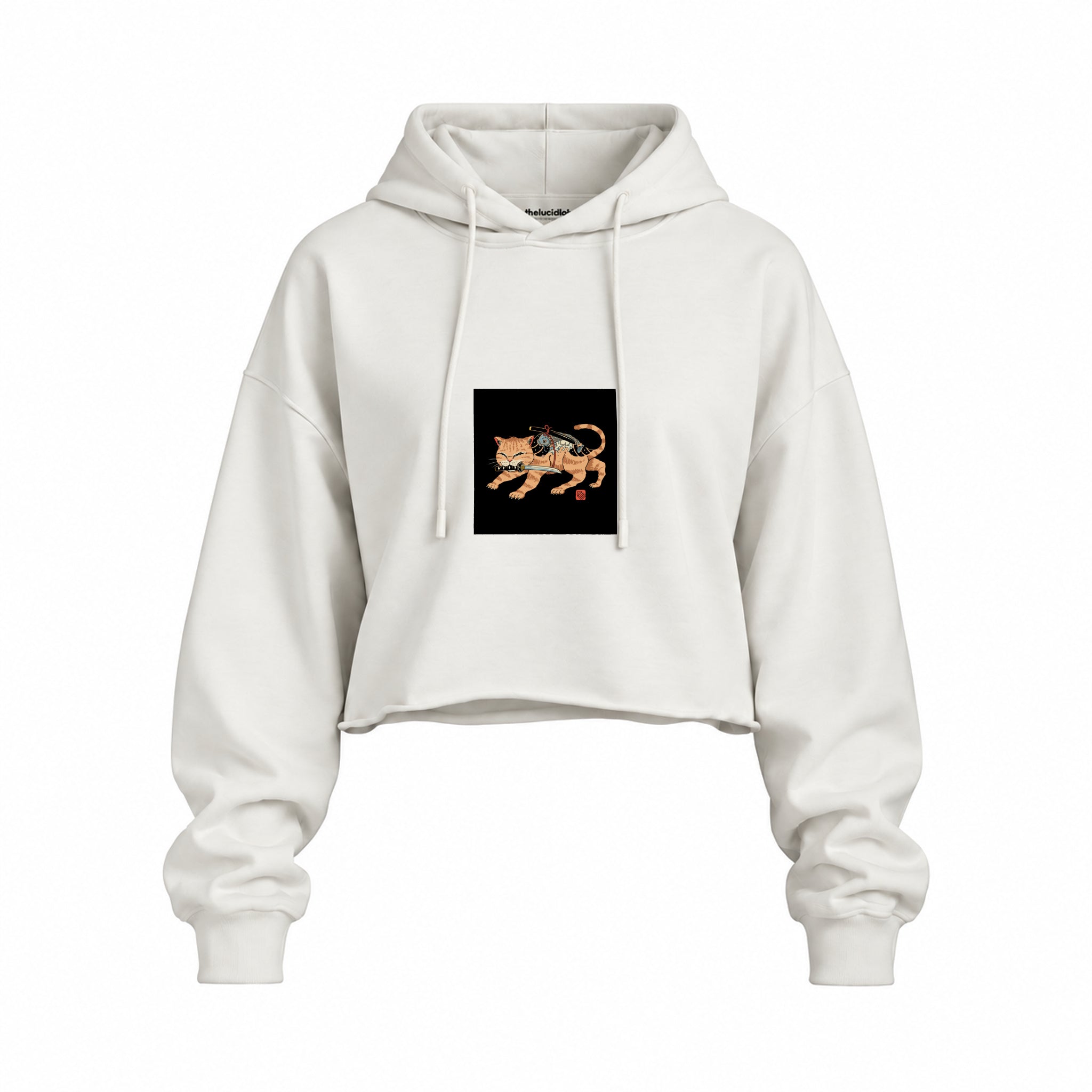 Fierce Catana Oversize Crop Hoodie – Beyaz