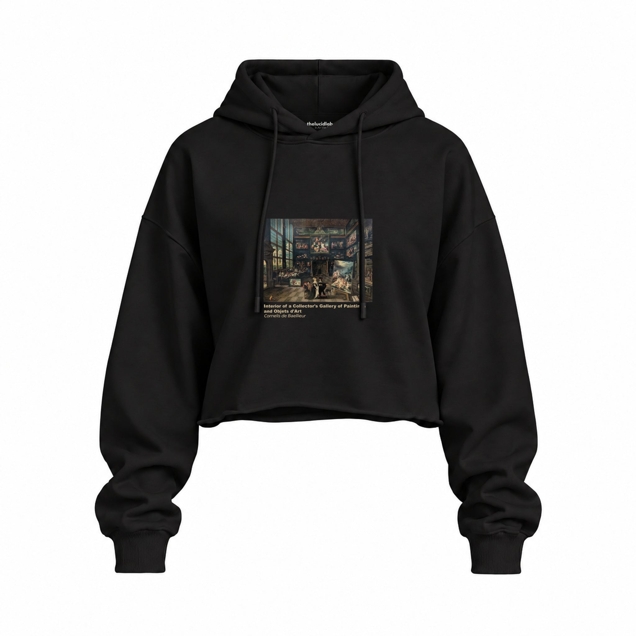 Interior of a Collector's Gallery of Paintings and Objets d'Art Oversize Crop Hoodie – Siyah