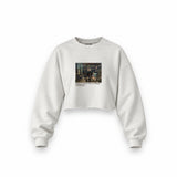 Interior of a Collector's Gallery of Paintings and Objets d'Art Oversize Crop Sweatshirt – Beyaz