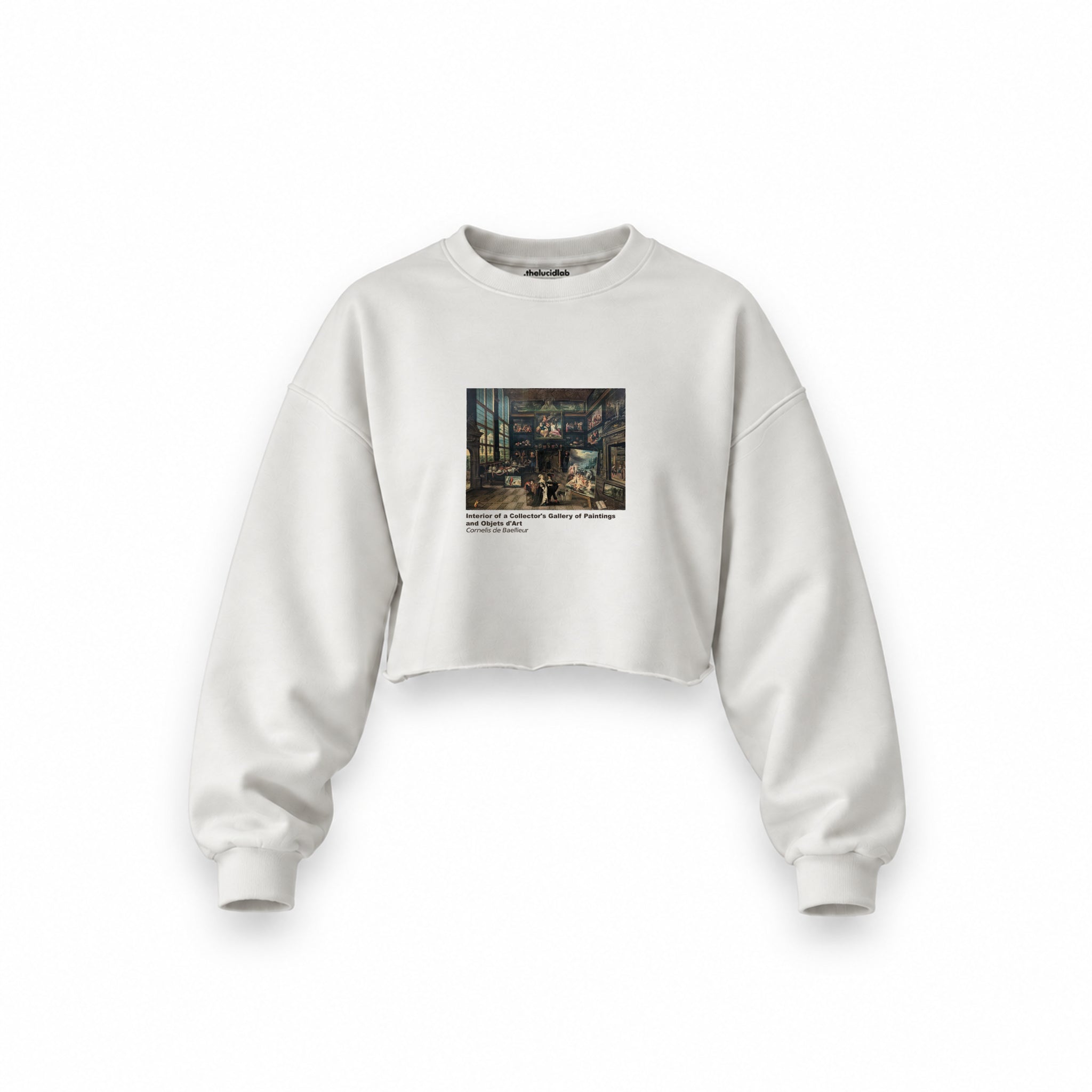 Interior of a Collector's Gallery of Paintings and Objets d'Art Oversize Crop Sweatshirt – Beyaz