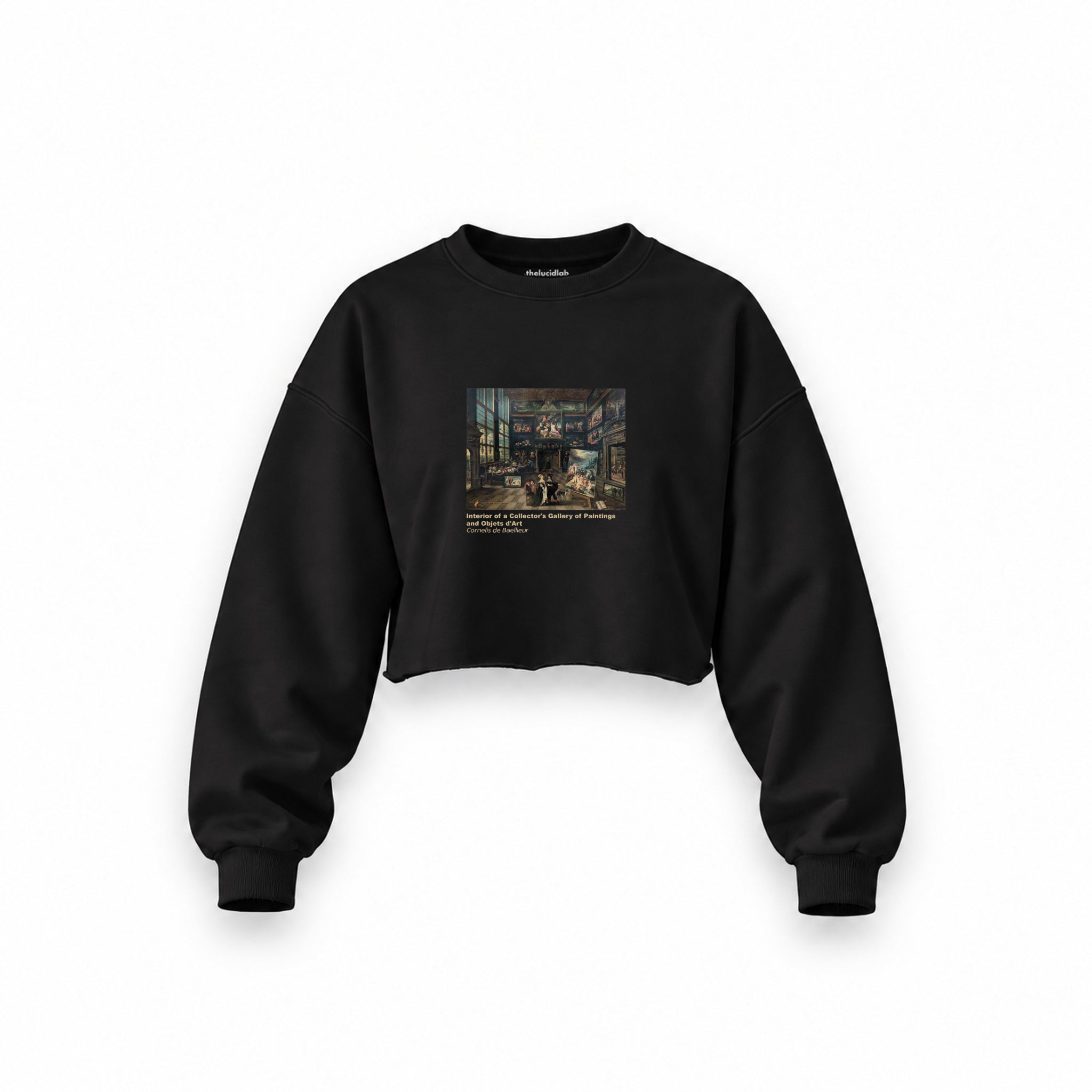 Interior of a Collector's Gallery of Paintings and Objets d'Art Oversize Crop Sweatshirt – Siyah