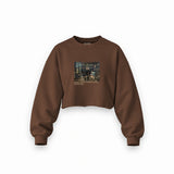 Interior of a Collector's Gallery of Paintings and Objets d'Art Oversize Crop Sweatshirt – Kahverengi