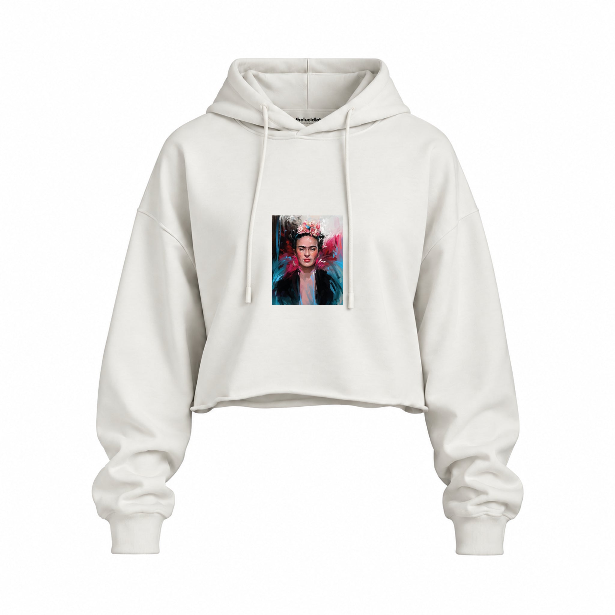 Frida Oversize Crop Hoodie – Beyaz