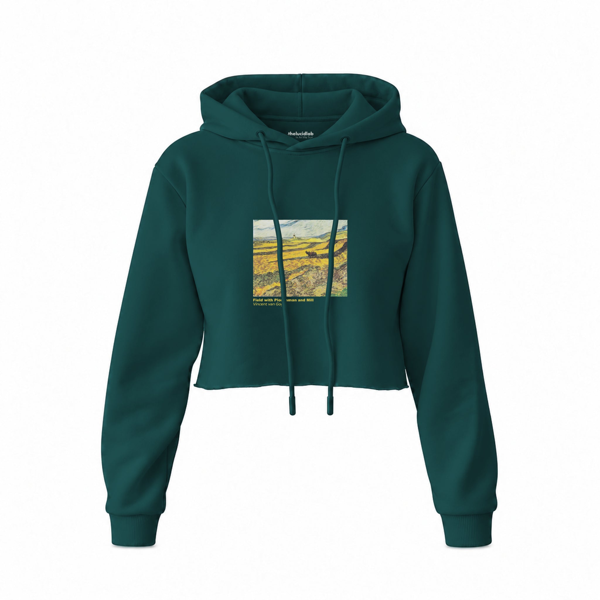 Field with Ploughman and Mill Crop Hoodie – Koyu Yeşil