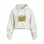 Field with Ploughman and Mill Oversize Crop Hoodie – Beyaz
