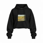 Field with Ploughman and Mill Oversize Crop Hoodie – Siyah