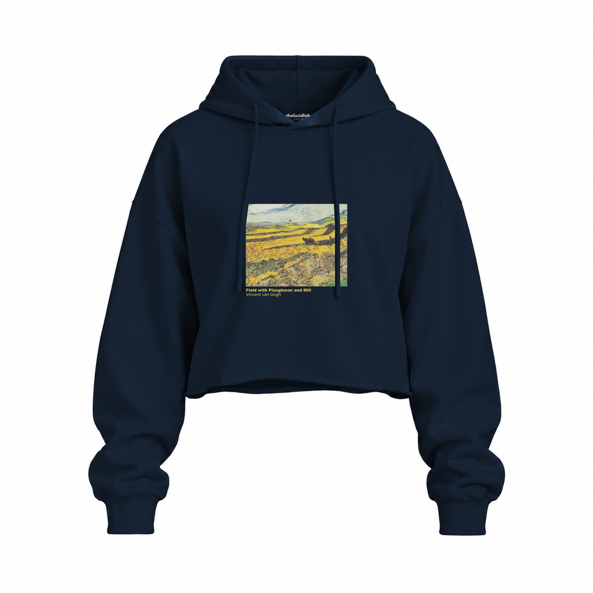 Field with Ploughman and Mill Oversize Crop Hoodie – Lacivert