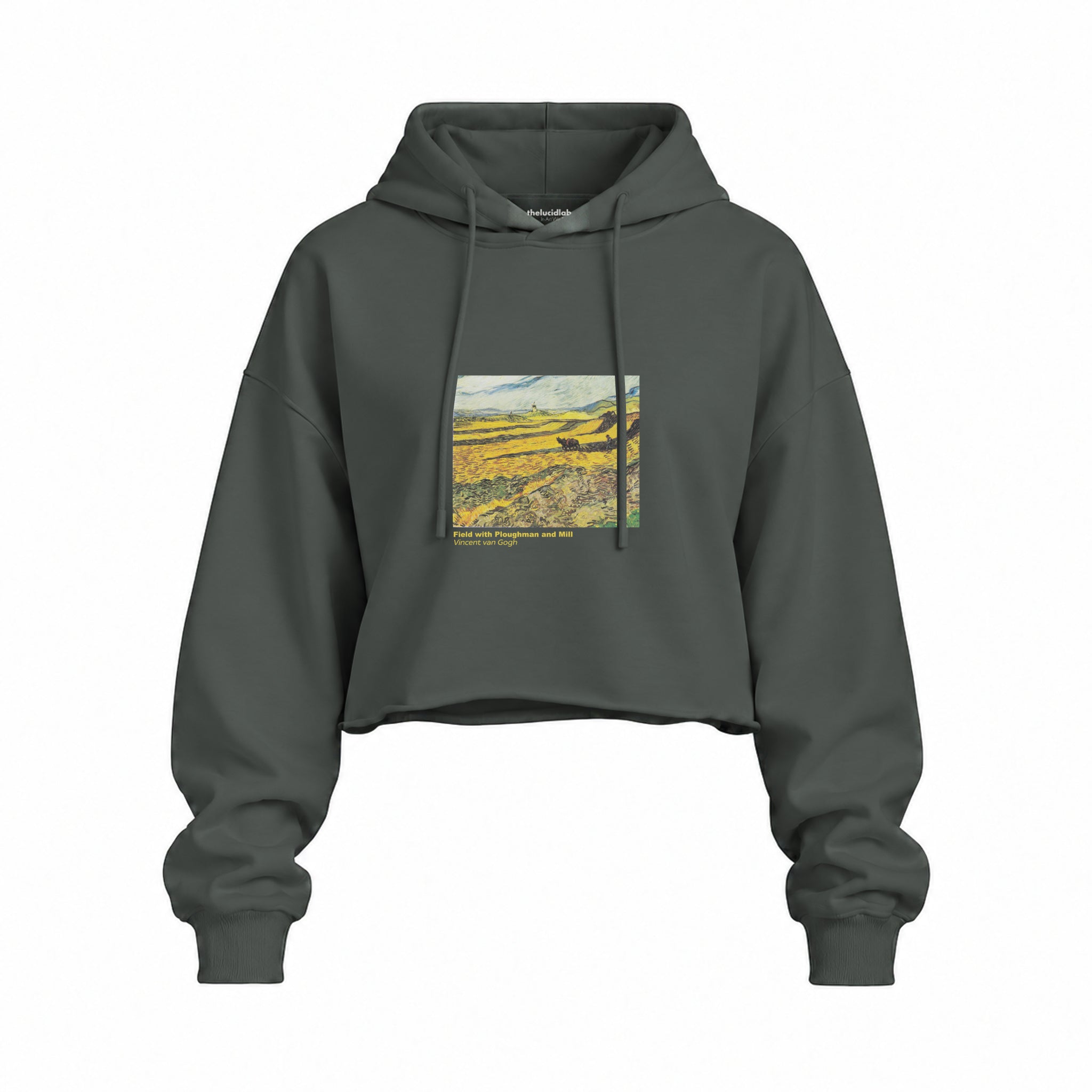 Field with Ploughman and Mill Oversize Crop Hoodie – Antrasit